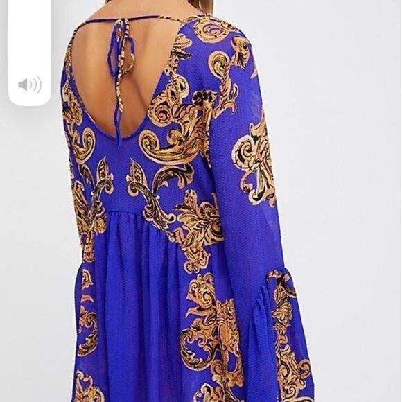Intimately Free People Symphony Bell Sleeve Open Back Purple Paisley Mini Size S - Picture 3 of 5